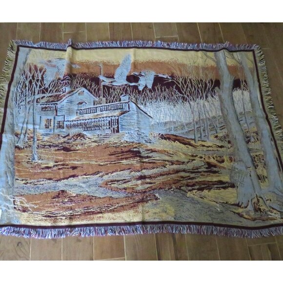 Terry Redlin Blanket Jacquard Tapestry Throw 47" X 68" Country Home Ducks Snow - Picture 7 of 11